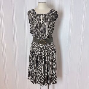 ADDITION ELLE Zebra Print Pleated Midi Dress with Coordinating Belt